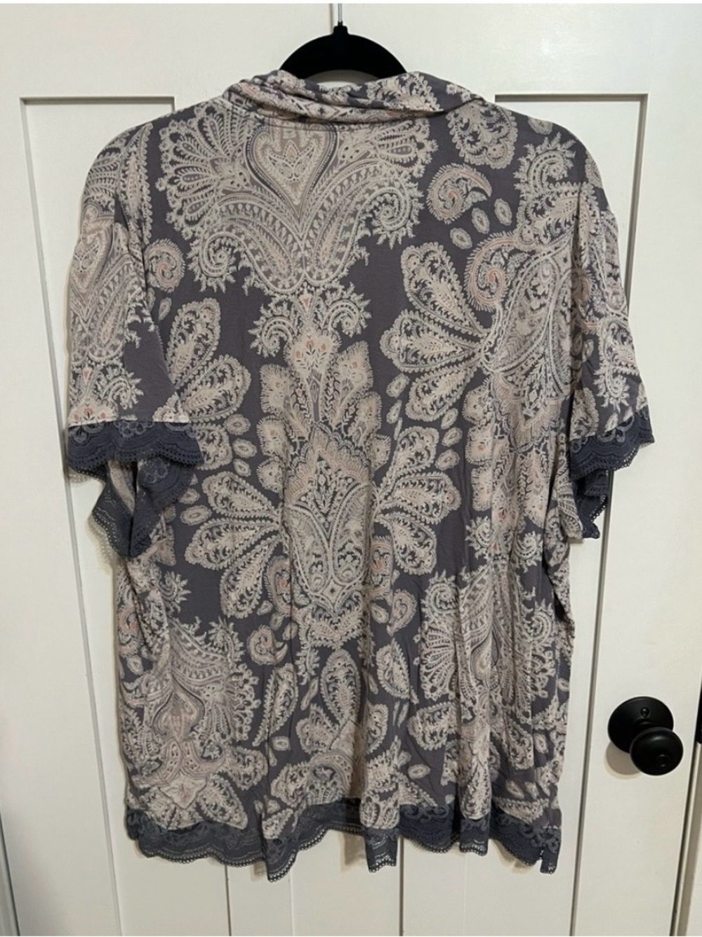 Soma COOL NIGHTS Lace Trim Short Sleeve Notch Collar Pajama Set Paisley Blue XXL - Picture 5 of 10